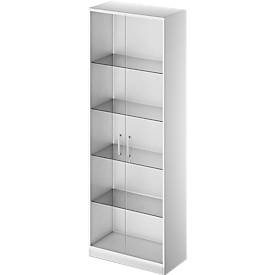 Schäfer Shop Genius Kast met glazen deuren TETRIS SOLID, stalen romp, 5 ordnerhoogten, B 800 mm, glas/wit/blank aluminium
