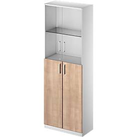 Schäfer Shop Genius Combikast TETRIS SOLID, 6 ordnerhoogten, glazen deuren en vleugeldeuren, B 800 mm, afsluitbaar, glas/beukenpatroon/blank aluminium