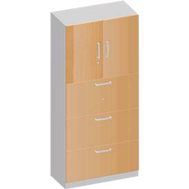Schäfer Shop Genius TETRIS SOLID combi-kast, 1 legbord achter 2 deuren + 3 HM-laden, B 800 x D 413 x H 2143 mm, beukendecor/blank alu