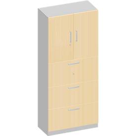 Schäfer Shop Genius TETRIS SOLID combi-kast, 2 legborden achter 2 deuren + 3 HM-laden, B 800 x D 413 x H 2239 mm, ahorndecor/blank alu