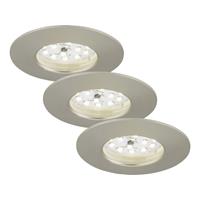 Briloner Set van 3 LED inbouwlampen Felia IP44, mat nikkel