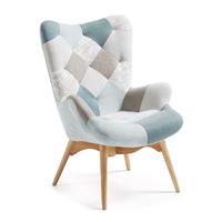 Kave Home - Kody patchwork fauteuil blauw
