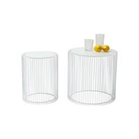 Kare Design Wire Bijzettafel Hoog - Set Van 2 - Wit Met Glas
