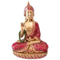 Bellatio Thaise Boeddha beeldje rood met ketting 22 cm