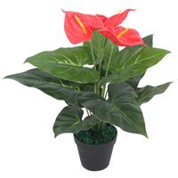 vidaxl Kunst anthurium plant met pot 45 cm rood en geel