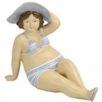 Beeld dikke dame 14 cm in grijs/witte bikini Multi