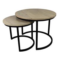 HSM Collection Salontafel Ronin - ø70 cm - mangohout/ijzer - set van 2