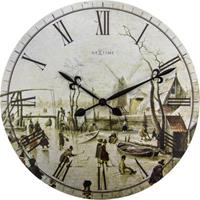 NeXtime NE-3188 Wandklok Dia. 50 Cm, Hout,Scene On Ice Near Town'