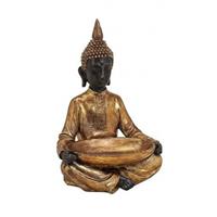 Boeddha beeld met schaal goud 37 cm Goudkleurig