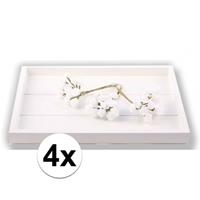 Rayher hobby materialen 4x Witte roosjes van satijn 12 cm Wit