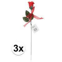Voordelige rode rozen 3 stuks kunstbloemen 45 cm Rood