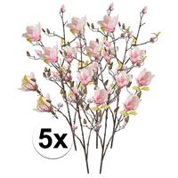 Bellatio 5x Roze Magnolia kunstbloemen tak 105 cm Roze