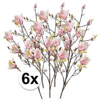 Bellatio 6x Roze Magnolia kunstbloemen tak 105 cm Roze