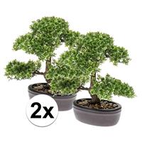 Bellatio 2x Groene mini Bonsai boompje kunstplanten in pot 32 cm Groen