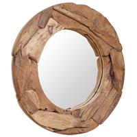 Decoratieve spiegel rond 80 cm teakhout