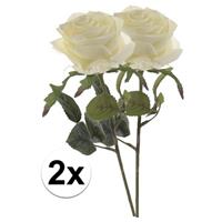 Bellatio 2x Witte rozen Simone kunstbloemen 45 cm Wit