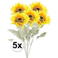 Bellatio 5x Gele zonnebloem kunstbloemen 82 cm Geel