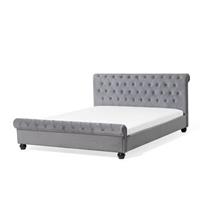 beliani Bett Polsterbezug Samtstoff Chesterfield Style hellgrau 160 x 200 cm Avallon - Grau