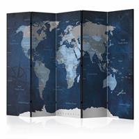 Vouwscherm - Dark Blue World, Wereldkaart 225x172cm