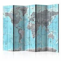 Vouwscherm - Wooden Travels, Wereldkaart 225x172cm