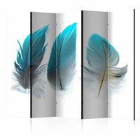 Vouwscherm - Blauwe veren 225x172cm