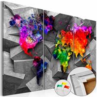 Afbeelding op kurk - Wereldkaart Op Abstracte Achtergrond, Multikleur , 3luik