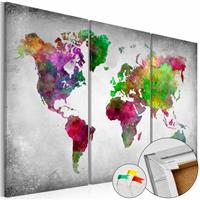Afbeelding op kurk - Diversity of World , Wereldkaart, Multikleur, 3luik