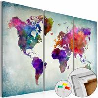 Afbeelding op kurk - Wereld in Kleuren, Wereldkaart, Multikleur, 3luik