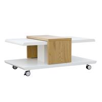 Inter Link Couchtisch Nachbildung Wildeiche & Weiß mit Rollen weiß/beige