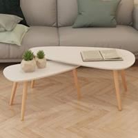 Salontafelset massief grenenhout wit 2-delig