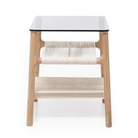 Gazzda Fawn Side Table - Bijzettafel - Whitewash - 42 x 34 cm - Glazen tafelblad grijs