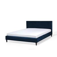 Beliani Gestoffeerd bed donkerblauw fluwelen stof 160x200 cm FITOU