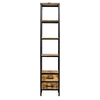 Leen Bakker Boekenkast Kyan - zwart/naturel - 190x40x40 cm