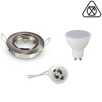 BSE LED Spot Set - Aigi - GU10 Fitting - Inbouw Rond - Mat Chroom - 6W - Warm Wit 3000K - Kantelbaar Ø82mm