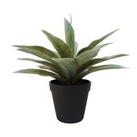 Bellatio Kunstplant Agave grijs in zwarte pot 19 cm Grijs