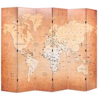 vidaXL Kamerscherm inklapbaar wereldkaart 228x170 cm geel