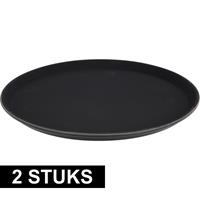 2x Zwarte horeca dienbladen rond met anti-slip 35 cm Zwart