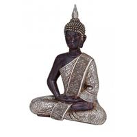 Zwart/zilver boeddha beeldje zittend 29 cm - Boeddha beelden - Woondecoratie