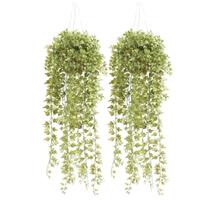 Shoppartners 2x Groene Hedera/klimop kunstplanten 50 cm in hangende pot Groen