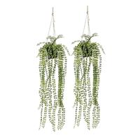Shoppartners 2x Groene Ficus Pumila kunstplanten 60 cm in hangende pot Groen