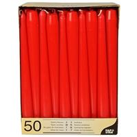 50x Dinerkaarsen rood 25 cm Rood