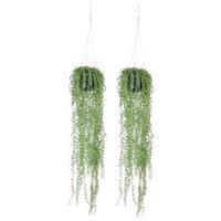 Shoppartners 2x Groene Senecio/erwtenplant kunstplanten 70 cm in hangende pot Groen