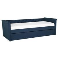 Beliani Bed met uitschuiffunctie marineblauwe bekleding 90x200 cm LIBOURNE