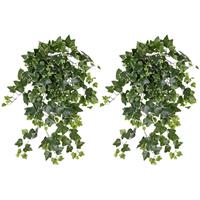 Shoppartners 2x Groene/witte Hedera Helix/klimop kunstplant 65 cm voor buiten Groen