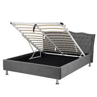 Beliani Bed fluweelstof donkergrijs met opbergruimte 140 x 200 METZ