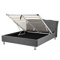 Beliani Bed fluweelstof donkergrijs met opbergruimte 160 x 200 cm METZ