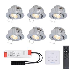 HOFTRONIC™ LED inbouwspot set Granada 6x3W dim-/kantelbaar IP44 vochtbestendig incl. Touch muurdimmer en afstandsbediening