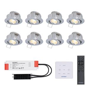 HOFTRONIC™ LED inbouwspot set Granada 8x3W dim-/kantelbaar IP44 vochtbestendig incl. Touch muurdimmer en afstandsbediening