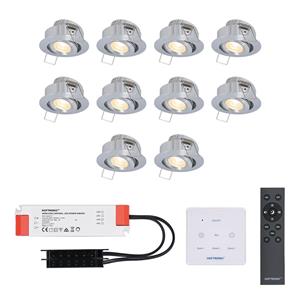 HOFTRONIC™ LED inbouwspot set Granada 10x3W dim-/kantelbaar IP44 vochtbestendig incl. Touch muurdimmer en afstandsbediening