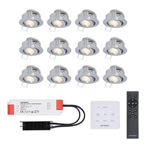 HOFTRONIC™ LED inbouwspot set Granada 12x3W dim-/kantelbaar IP44 vochtbestendig incl. Touch muurdimmer en afstandsbediening